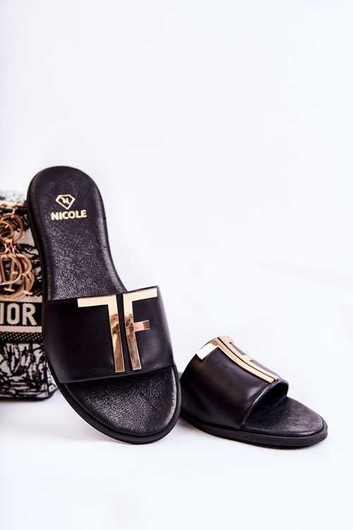 Dámska klasická kožená čierna adele flip -flops