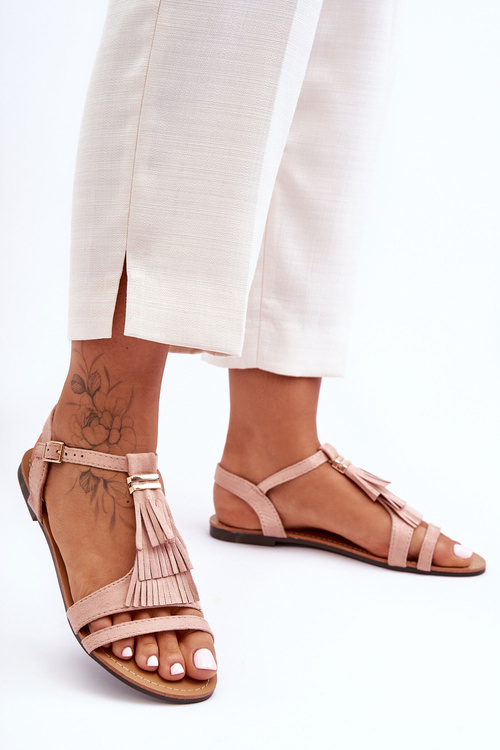 Ploché semišové sandály s flitry růžové Viva