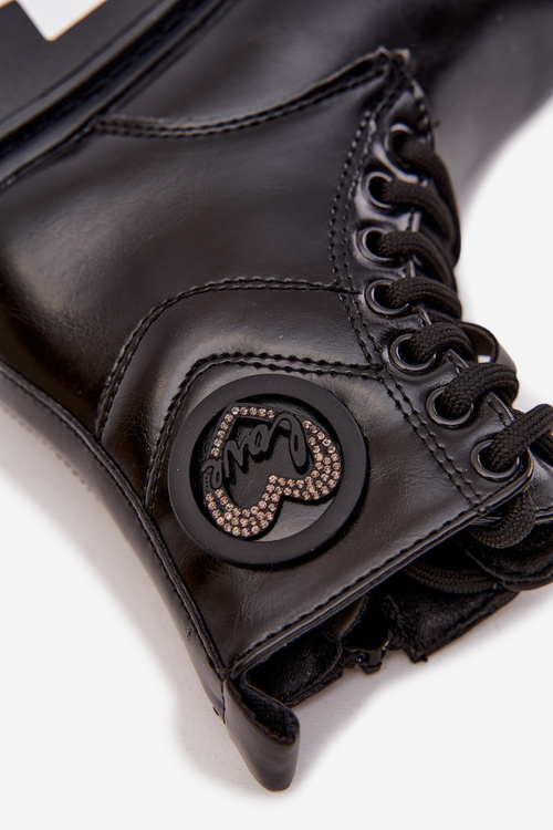 Dívčí členkové boty s teplou podšívkou s ozdobou LOVE Černé Rosaira