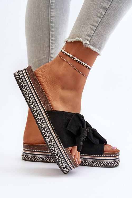 Dámske platformové sandále s mašľou Čierne Evatria