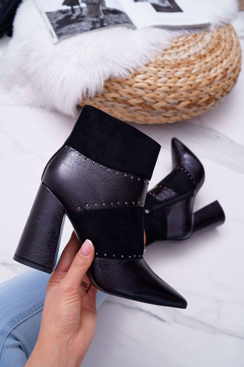 Dámské Kotníkové Boty Na Podpatku s cvočky Černé Yango