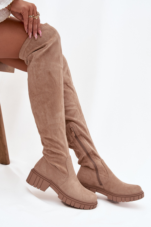 Dámské kozačky nad koleno S.Barski HY42-122 béžové