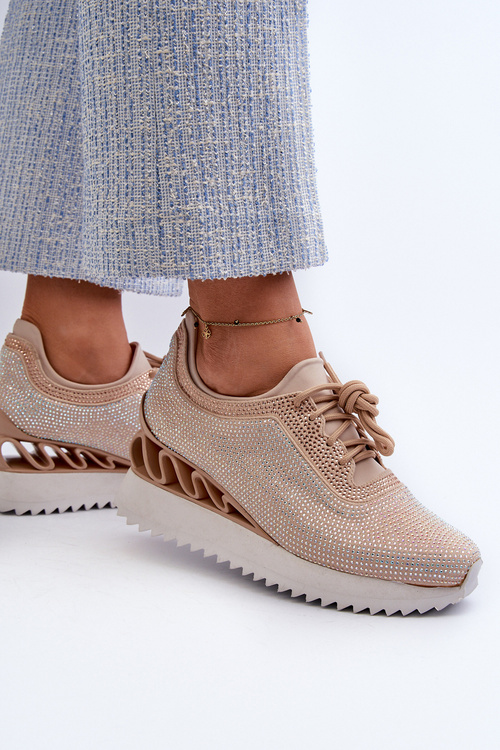 Dámske kožené tenisky na platforme béžové S.Barski LR810