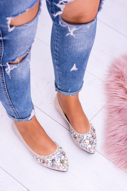 Lu Boo Gold Ballerinas na elastických kameňoch dokonca