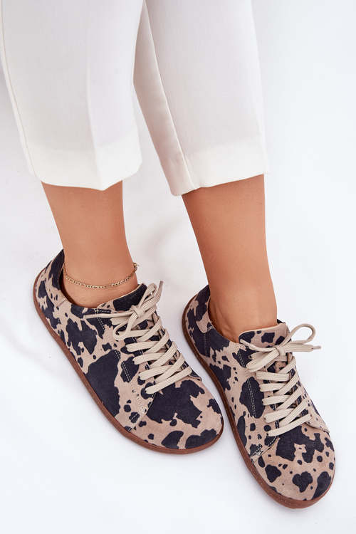 Dámske semišové barefoot tenisky s pruhmi Zazoo N1120 Hnedo-Bežové