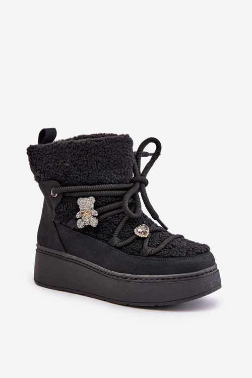 Dámské Sněhule S Připínáky A Beránkem Černé Almatiza