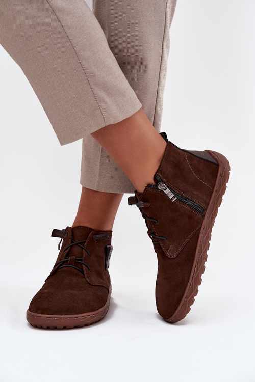 Semišové dámske mokasiny Barefoot s ozdobným detailom Zazoo 30072 čokoládové