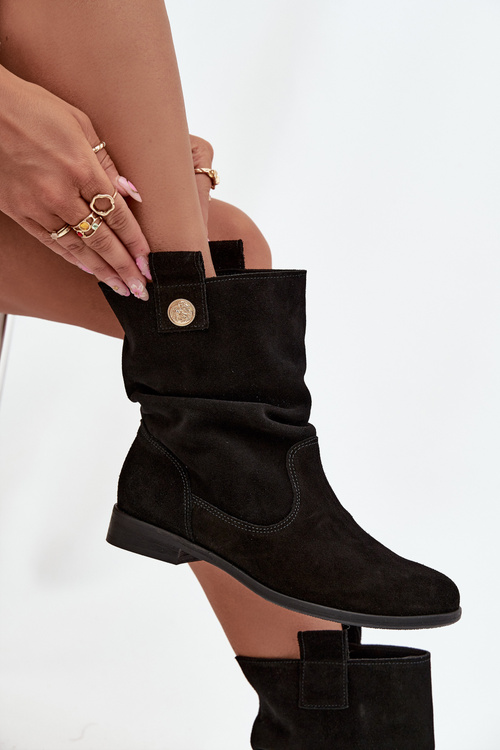 Kožené semišové dámske čižmy s žebrováním zateplené Zazoo 4210 Čierne