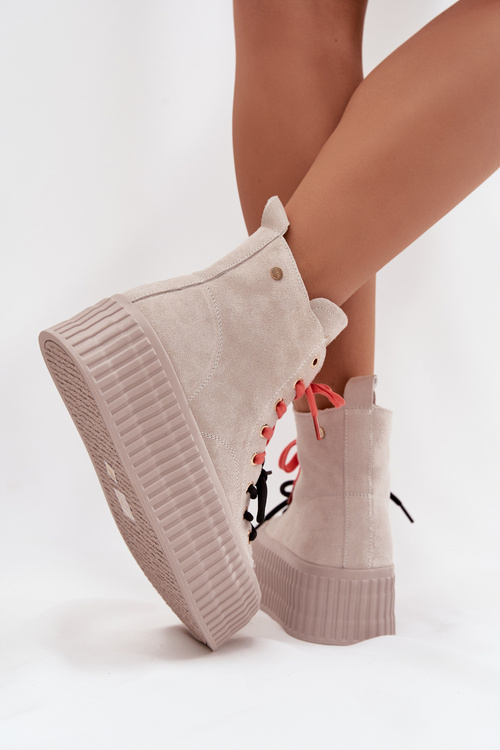 Semišové zateplené dámské tenisky na robustní platformě GOE SS2N4047 béžové