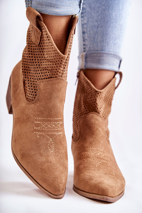 Suede Openwork Cowboy topánky s ťavou elvire stehing