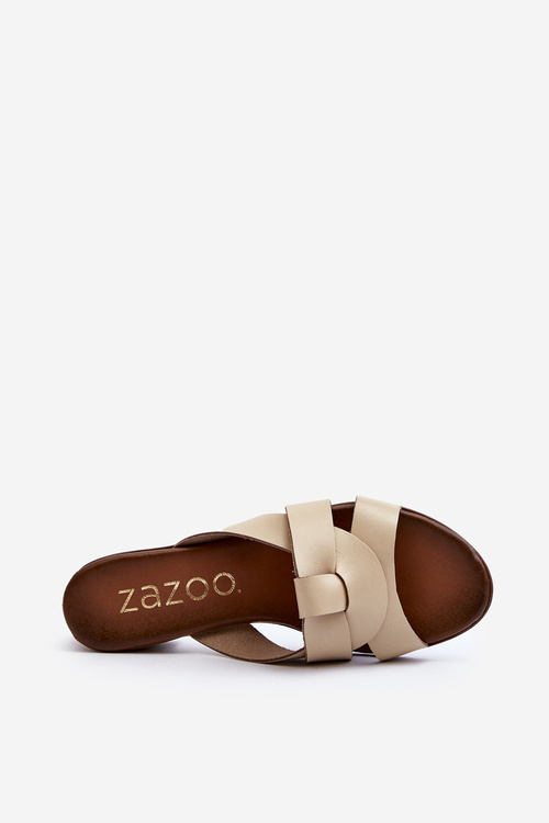 Zazoo 40236 Kožené Dámske Papuče Na Nízkom Podpätku Beige