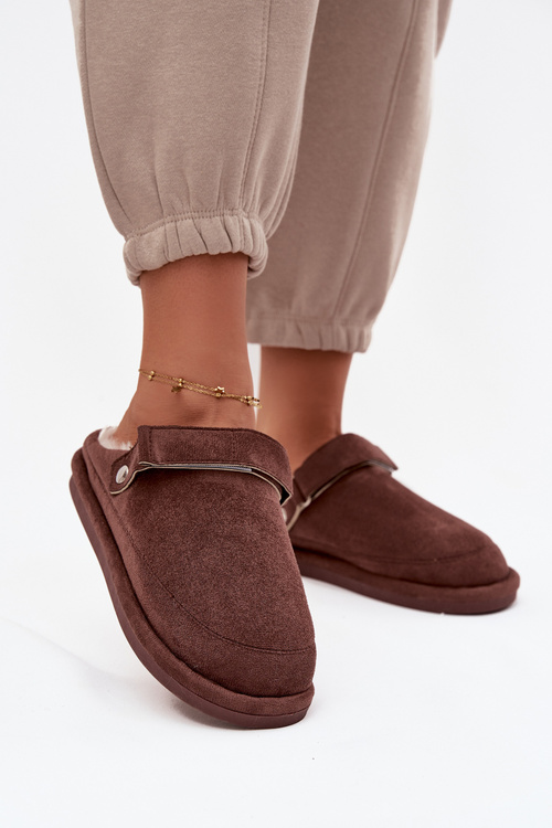 Dámske papuče s remienkom Teplé s kožušinou Čokoládové Rilena