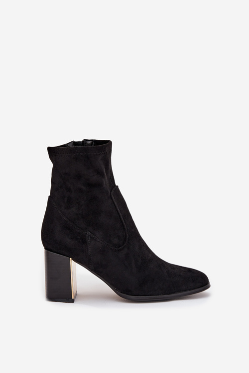 Dámské kotníkové boty na sloupku se zlatým prvkem zateplené černé Amelisse