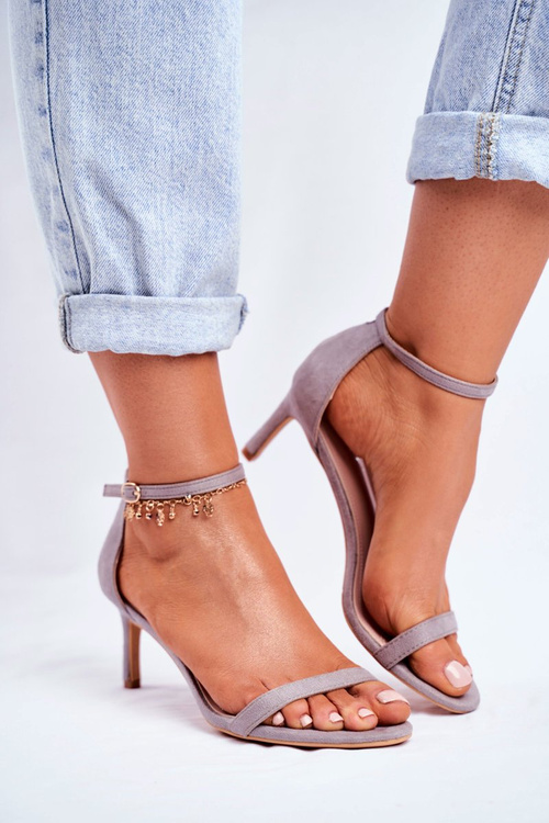 Dámske sandále na vysokom podpätku, klasické sivé minifikátory