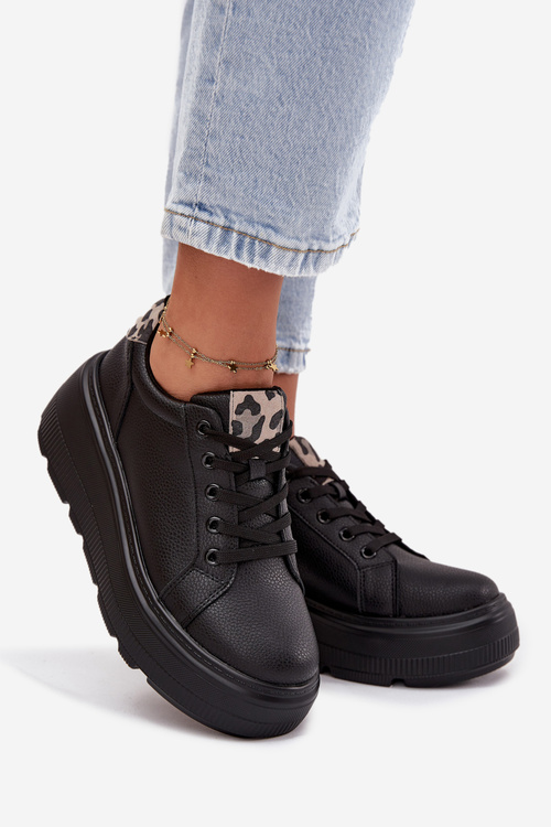 Kožené dámske tenisky na platforme leopard Vinceza 89144 Čierne