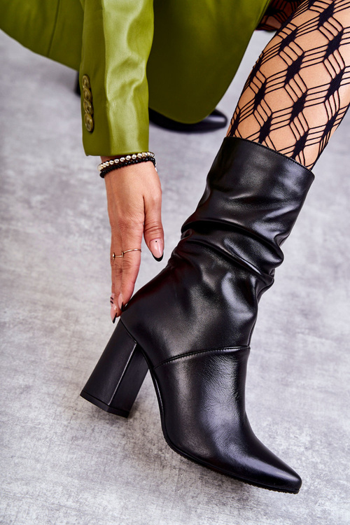 Kožené boty na vysokém podpatku Laura Messi 2560 Černe