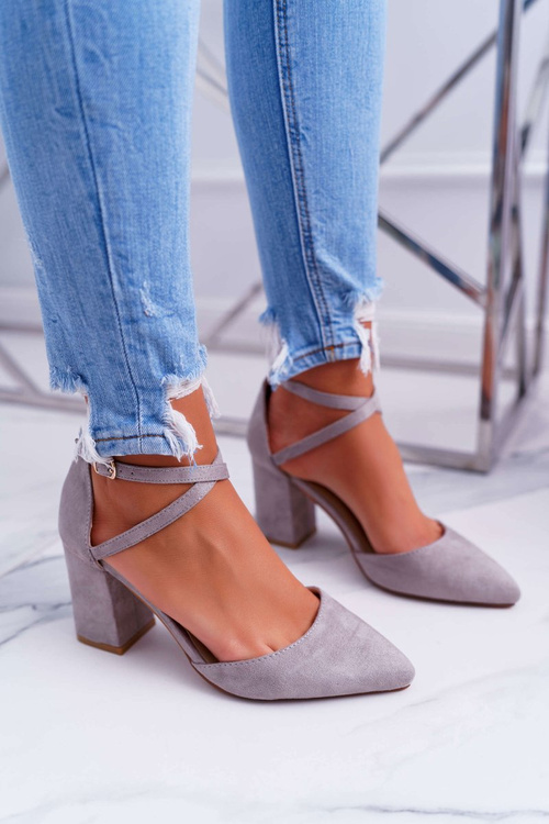 Dámské Lodičky Na Podpatku Semišové Šedé Cosmo