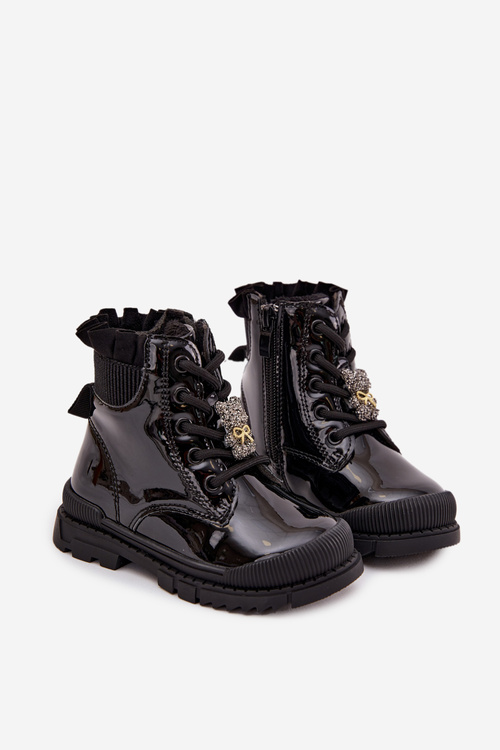 Dětské lakované botky na zip černé Felori