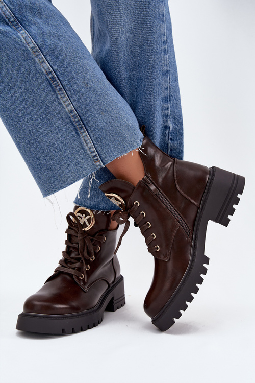 Zateplené dámské botky se zlatým detailem čokoládové Kavirae