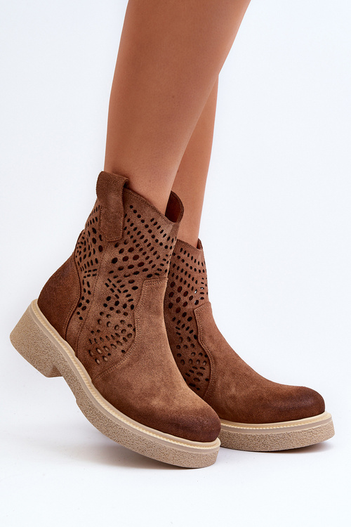 Zazoo 3470 Semišové Dámske Topánky na Plochej Päte Čipkované Hnedé