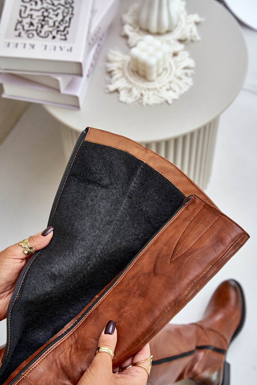 Zazoo 70140 Kožené dámské kozačky nad kolena zateplené hnědé