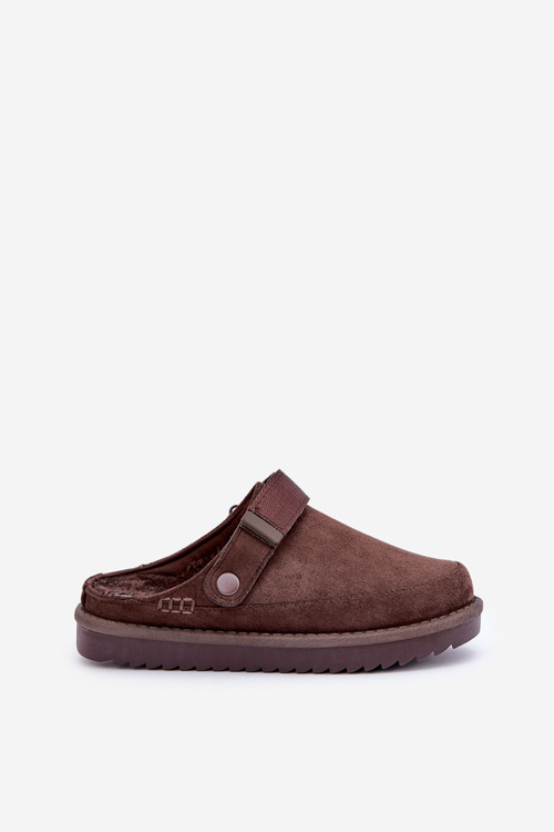 Zateplené dámske papuče na platforme čokoládové Neliel