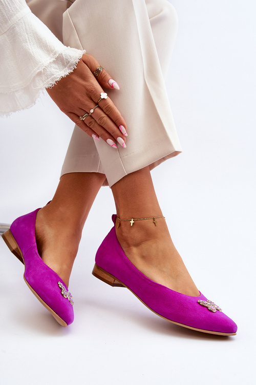 Kožené baleríny s ozdobou Zazoo 2885 Zlato-Bílé