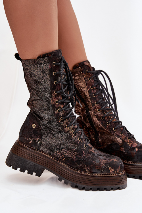 Dámske Kožené Workery Topánky Maciejka 06203-32 Hnedo Zlato