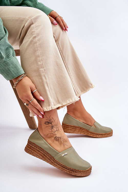 Dámské kožené espadrilky na klínu Zelená Hadlee
