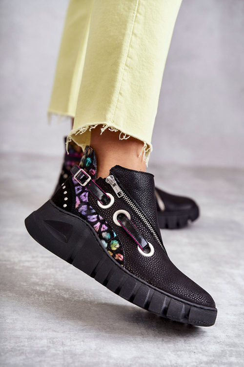 Kožené topánky Maciejka s škvrnami 05660-20 Čierna
