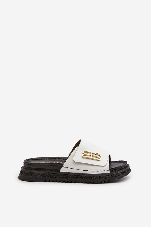 Zazoo 50101 Dámske kožené papuče na platforme, biele