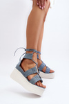 Dámske denim sandále s viazaním modré Helavi
