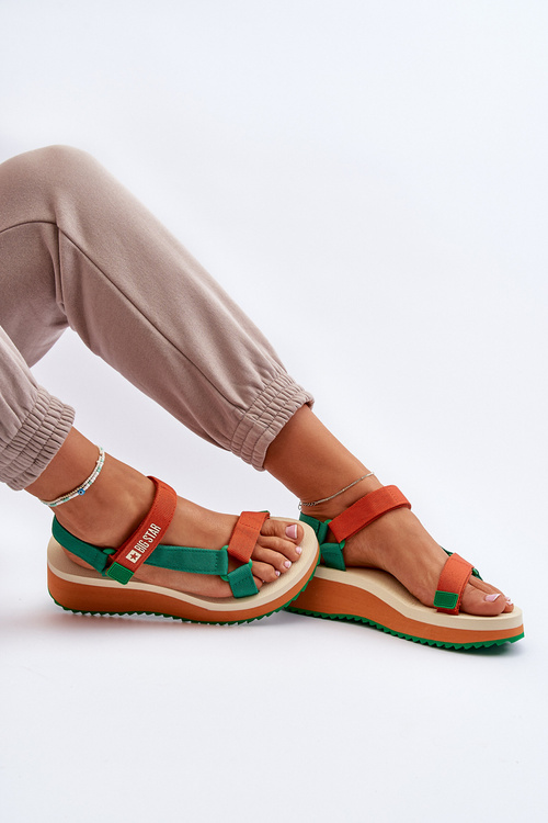 Dámské sandály na platformě a klíně Big Star NN274A053 zeleno-oranžové
