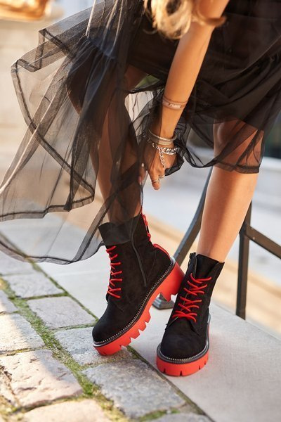 Dámské Kotníkové Ploché Boty Cervene Cerné Malawi