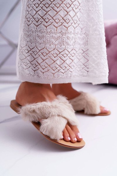 Dámské Nazouváky S Kožešinou Lu Boo Ecru