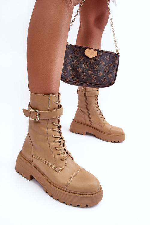 Ploché kožené topánky s béžovou svorkou Samivlo