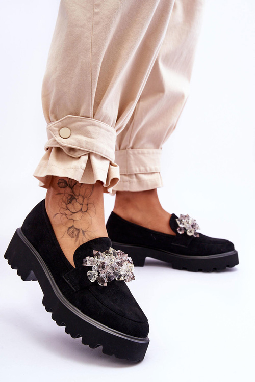 Dámské zdobené mokasíny na platformě černé Brenda