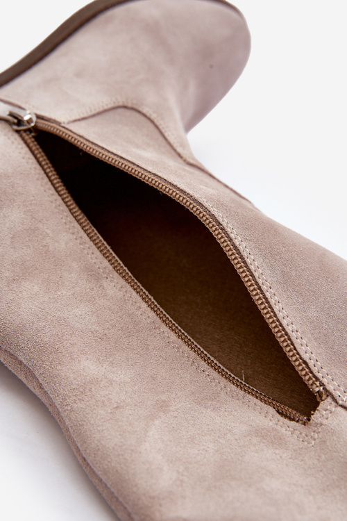 Zazoo 3407 Zamszové Kozacky po Kolena na Plochom Podpätku Cappuccino