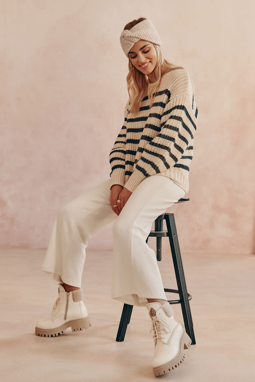 Dámské kožené trapperské boty Světle béžové Vergo