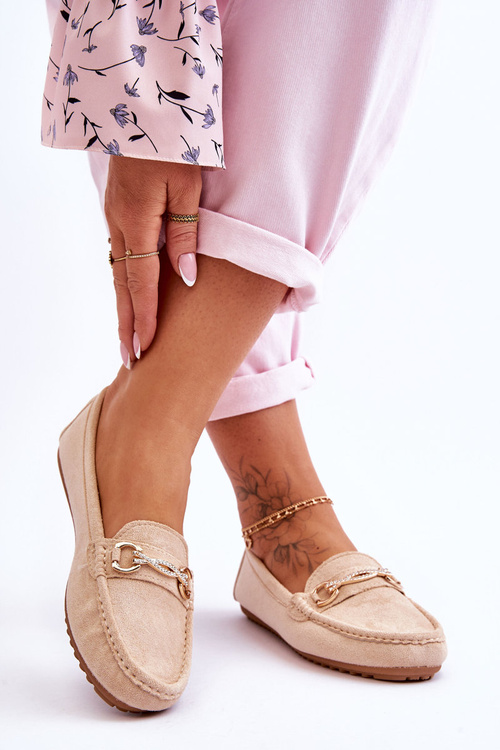 Klasické semišové mokasíny s ozdobou béžovou AMERA