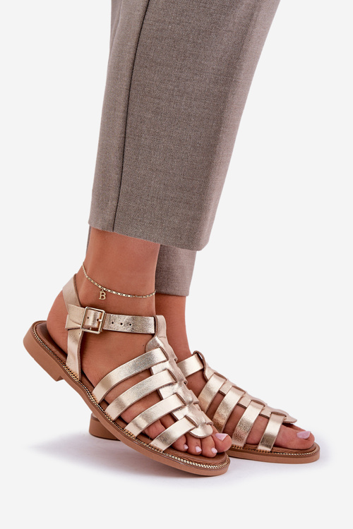 Kožené Sandály Na Plochém Podpatku Zazoo 3686 Zlaté