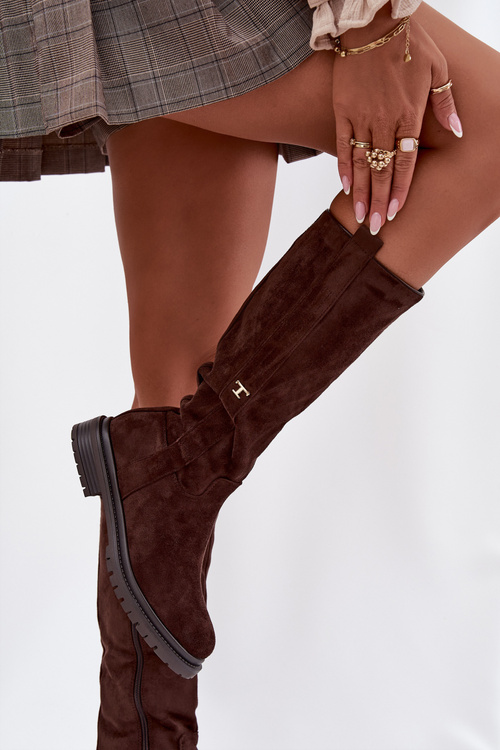 Dámske topánky s vyteplením na plochom podpätku Eco semiš čokoládové Delyssa