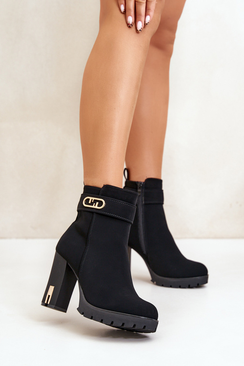 Zateplené dámske čižmy na podpätku so zipsom čierne Narielis