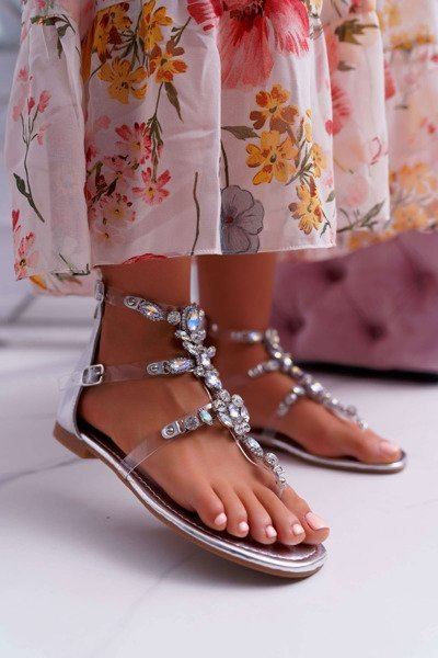 Strieborné dámske sandále s kryštálmi Ywena