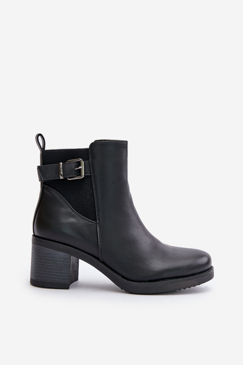 Zateplené Čižmy Na Opätku Eko Koža S Prackou Čierne Eriliana