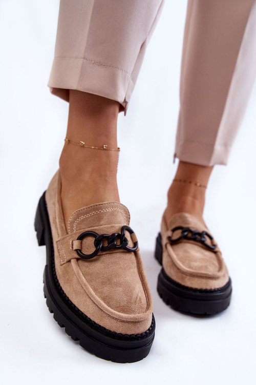 Dámske semišové topánky Loafer la.fi béžové vŕby