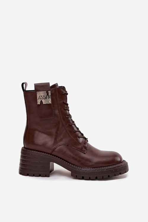 Kožené dámské workery na klocku s ozdobným detailem Artiker 57C0213 hnědé