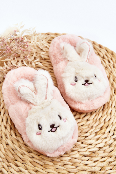 Chlpaté detské papuče s zajačikom, svetloružovými apolanmi