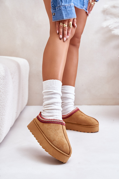 Dámske Snehule Na Platforme Zateplené Kožušinou Camel Remenia