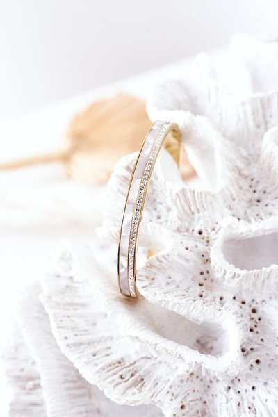 Oceľový náramok so zirkónmi a perla zlata